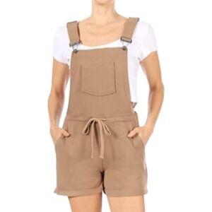 Shosho‎ Overalls Romper Shorts Drawstring Pockets Casual Comfy Beige L Prairie